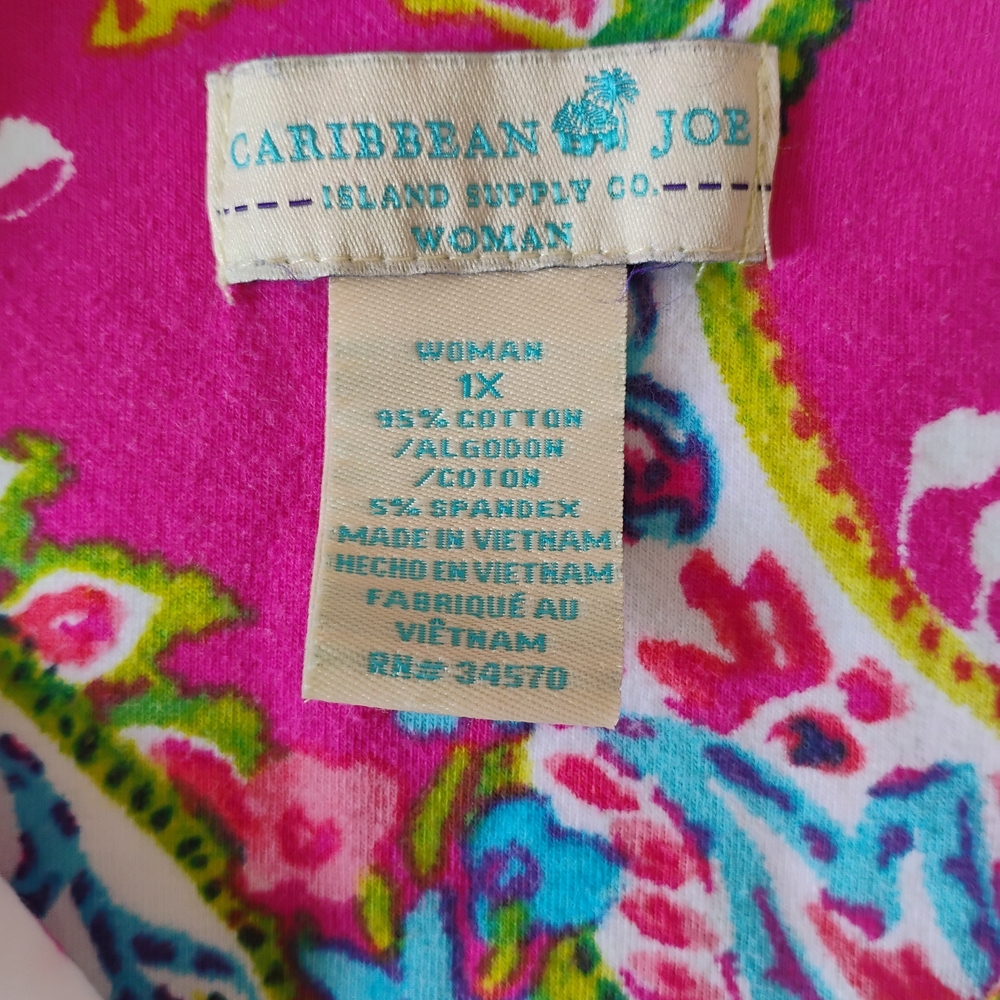 Caribbean Joe Pink and Green Paisley Top - Picture 4 of 5